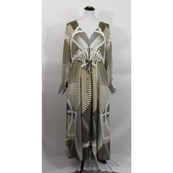 Ivielle Dresses & Skirts - IVIELLE Sz 38 10 US White Tan Black Stripe Silk Maxi Dress Long Sleeve
